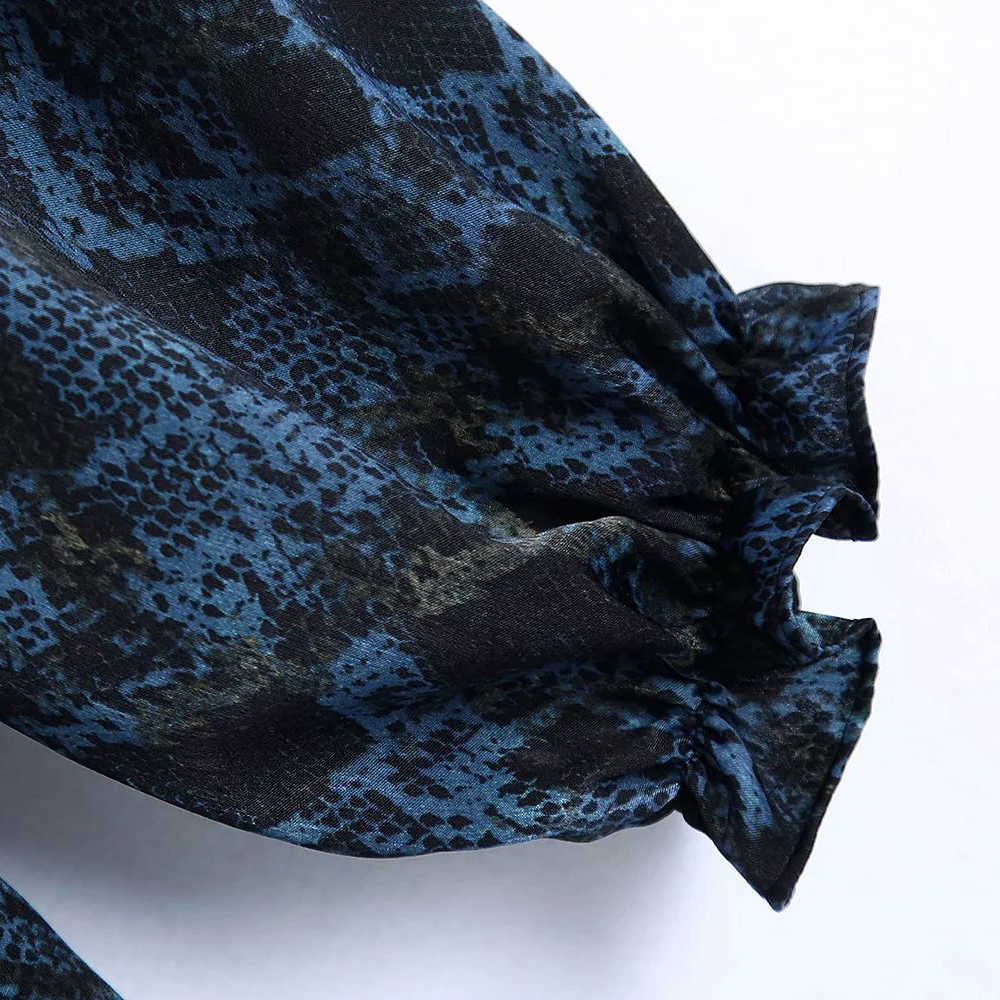 Women Dress With Belted Printed Long Sleeves Ruffled V-neck Midi Dress Vintage Elegant Chic Long Woman Dress 210709