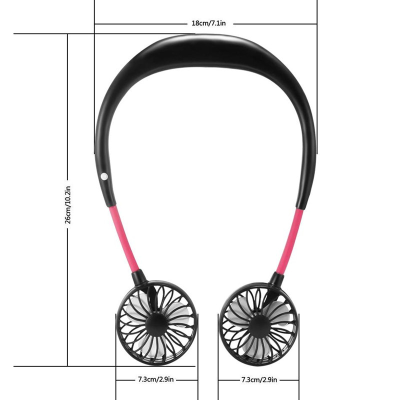 Mini portable fan USB rechargeable neckband lazy suspension dual cooling mini sport 360 degree rotation boxed suitable for home office