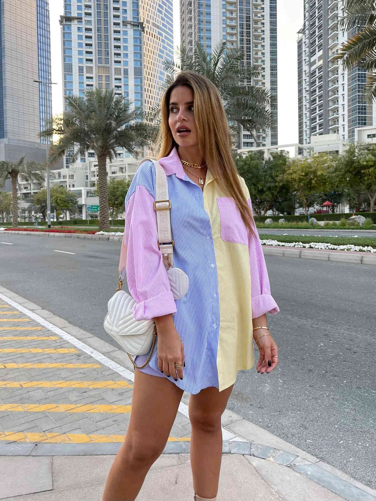 Fashion All-Match Patchwork Striped Color-Block Women Long Shirt Spring Summer Elegant Pocket Lapel Collar Casual Girl 210521, Blue-yellow
Fashion All-Match Patchwork Striped Color-Block Women Long Shirt Spring Summer Elegant Pocket Lapel Collar Casual Girl 210521, Blue-yellow