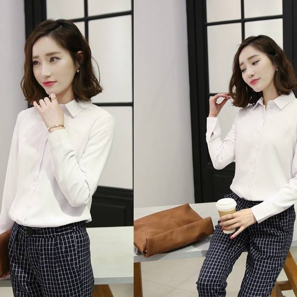 Korea Fashion Spring Autumn Women Shirts Plus Size long sleeve Office Lady Turn-down Collar White Blouses Chiffon Tops D227 210512
