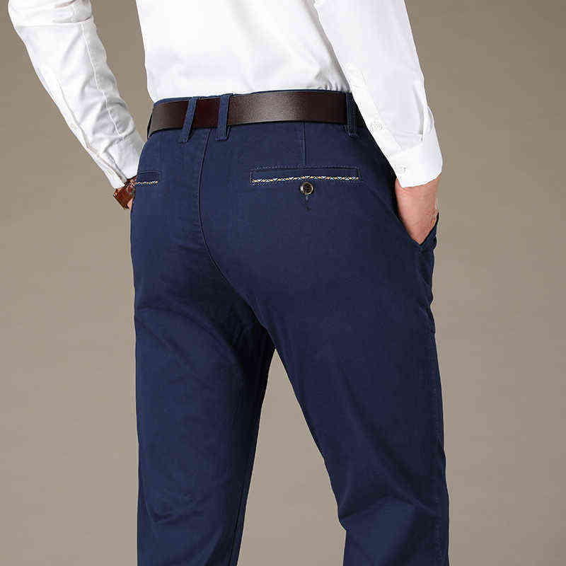 Mens Pants Cotton Straight 4 color Plus size pant suit 42 44 velvet High Quality Stretch male man long 211112
