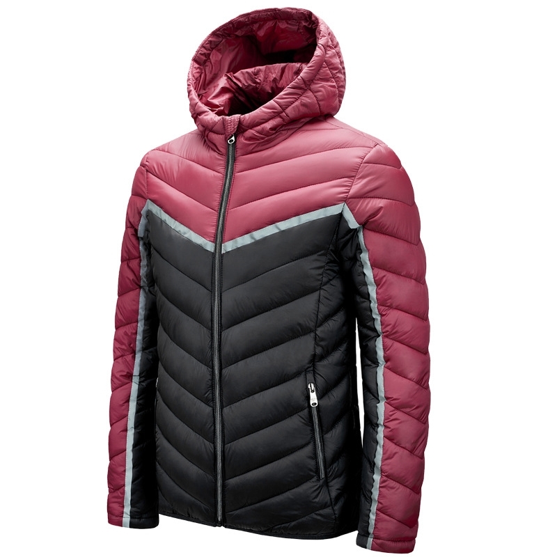 Piece of special hooded color blocking reflective down cotton nylon fabric clothes men's fashion coat, Red
Piece of special hooded color blocking reflective down cotton nylon fabric clothes men's fashion coat, Red
