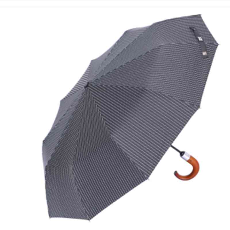 Leodauknow three folding business stripes wooden curved handle classic 10K Windproof high quality men s fully automatic umbrella 210320
