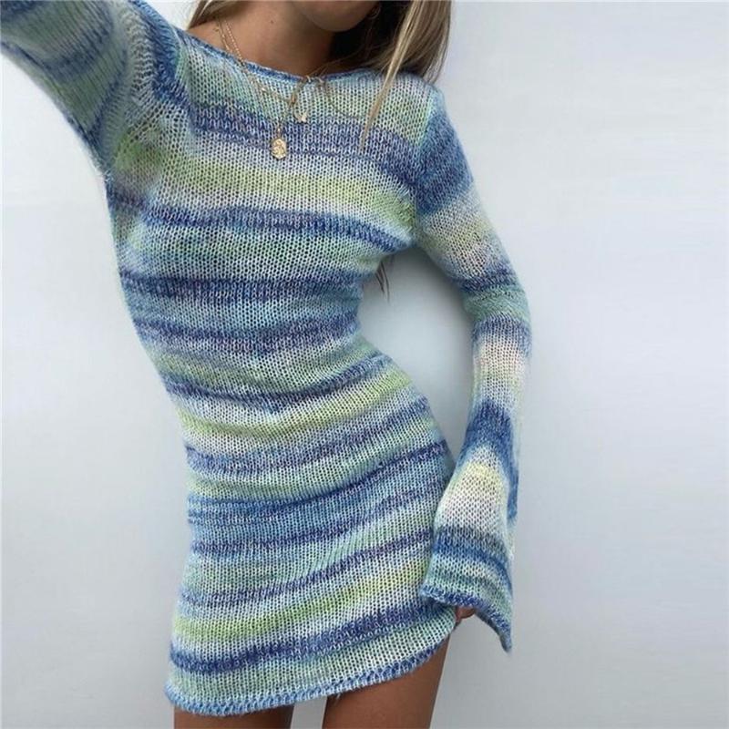 Casual Dresses Autumn Winter For Women 2021 Backless Sexy Striped Bodycon Dress Elegant Flare Sleeve Knitted Sweaters Vestidos, Blue
Casual Dresses Autumn Winter For Women 2021 Backless Sexy Striped Bodycon Dress Elegant Flare Sleeve Knitted Sweaters Vestidos, Blue