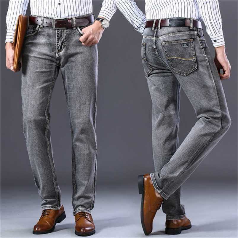 Stretch Clasic Grey Blue Black Trousers Men Jeans Business CasualGrey Blue Black Trousers Male Slim Denim Pants 211120