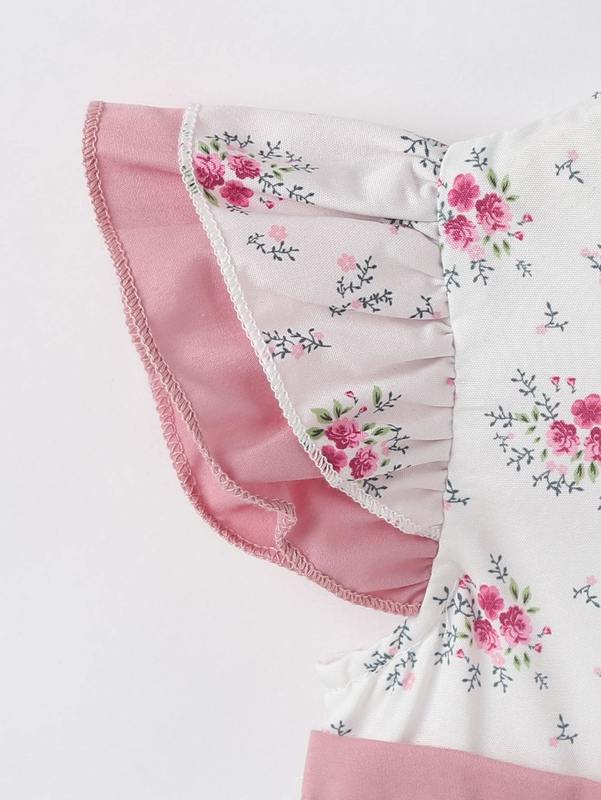 Baby Floral Print Keyhole Back Knot Front Dress SHE R250424