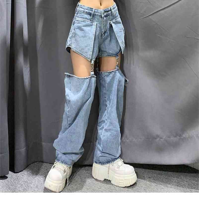 High street Jean Splice Wide Leg Trousers Hip-hop cotton Loose Retro Chain Removable Cool Girls Denim pants 210629, Light blue
High street Jean Splice Wide Leg Trousers Hip-hop cotton Loose Retro Chain Removable Cool Girls Denim pants 210629, Light blue
