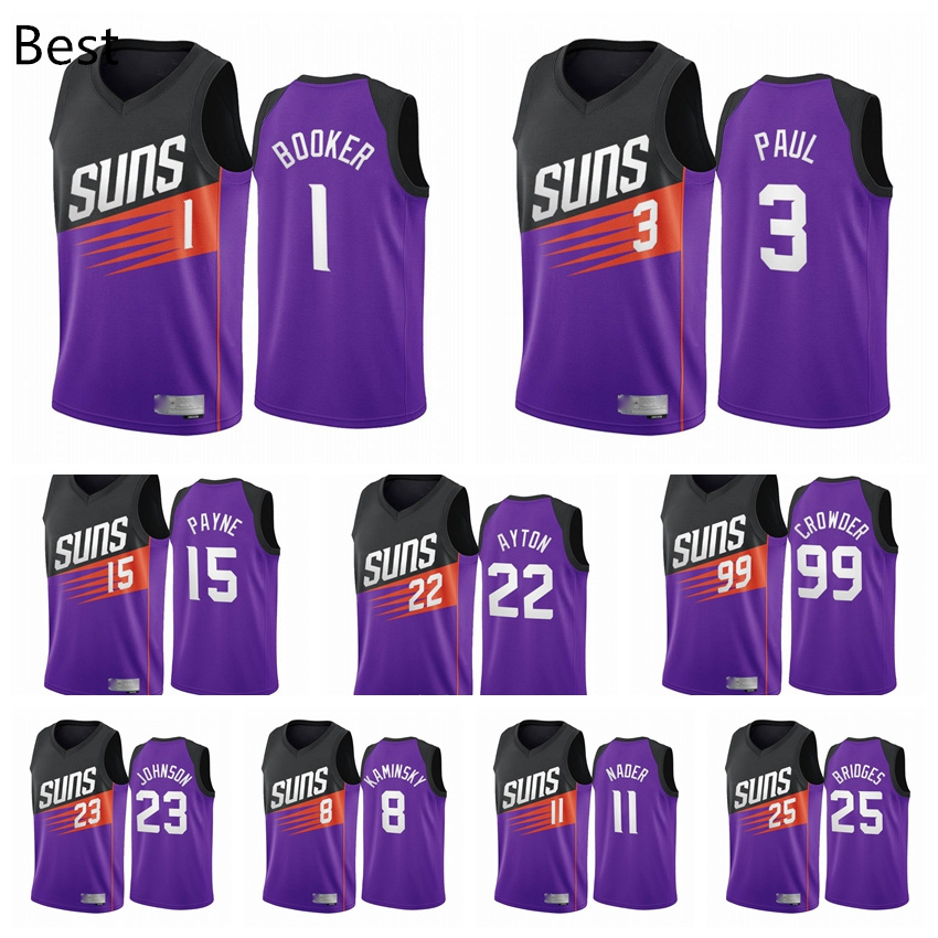Phoenix Suns Men Devin Booker DeAndre Ayton 3 Chris Paul 2021 Earned Edition Purple #1 Basketball Jersey Swingman
Phoenix Suns Men Devin Booker DeAndre Ayton 3 Chris Paul 2021 Earned Edition Purple #1 Basketball Jersey Swingman