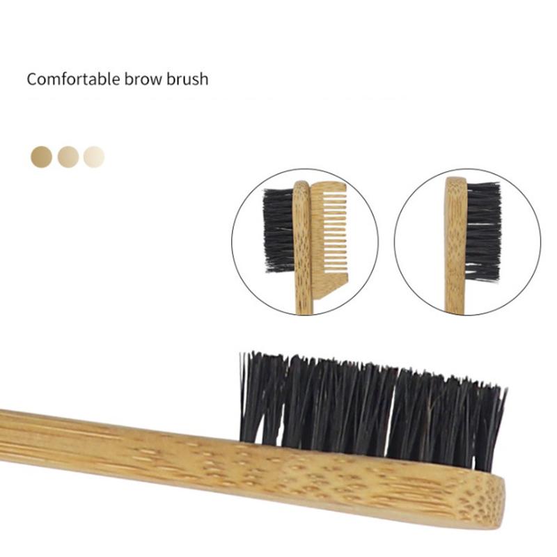 Hair Brushes Natural Bamboo Wood Double-sided Edge Control Brush Comb Eyebrow Grooming