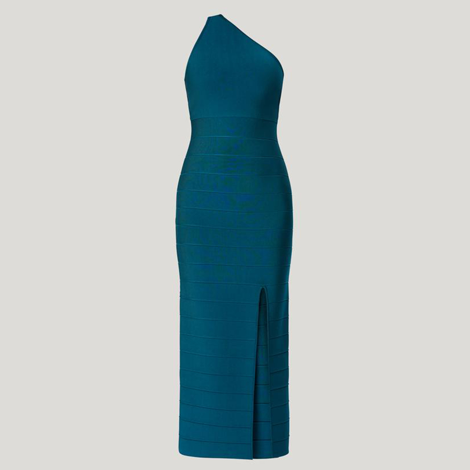 Summer Women Green One Shoulder Bodycon Bandage Dress Sexy Sleeveless Celebrity Evening Club Party Maxi Dresses 210423