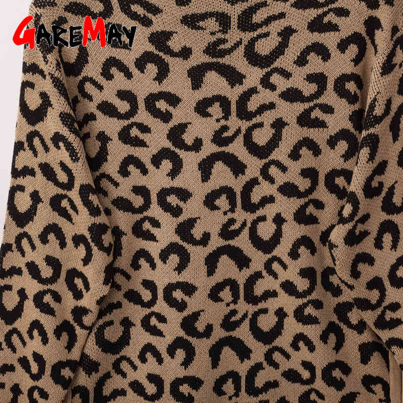 Dark Green Leopard Sweater Autumn Plus Size Long Sleeve Winter Woman Knitting Pullovers Casual Oversize Knitted Jumper 210428
