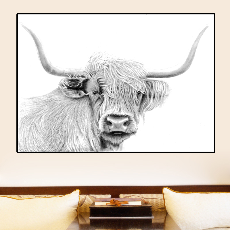 Highland Cow Canvas Art Paintings Nordic Style Posters Print for Living Room,Bedroom Canvas Print Animal Pictures
