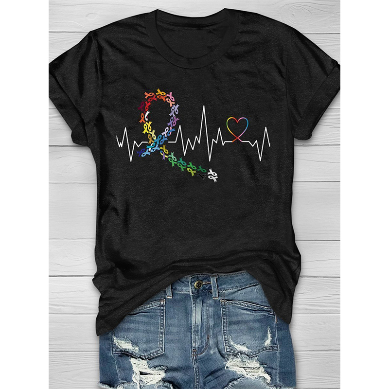 Ladies Top T-shirt ECG Printing Basic Style Harajuku Summer Casual Street Round Neck Short Sleeve Comfortable Clothing, White
Ladies Top T-shirt ECG Printing Basic Style Harajuku Summer Casual Street Round Neck Short Sleeve Comfortable Clothing, White