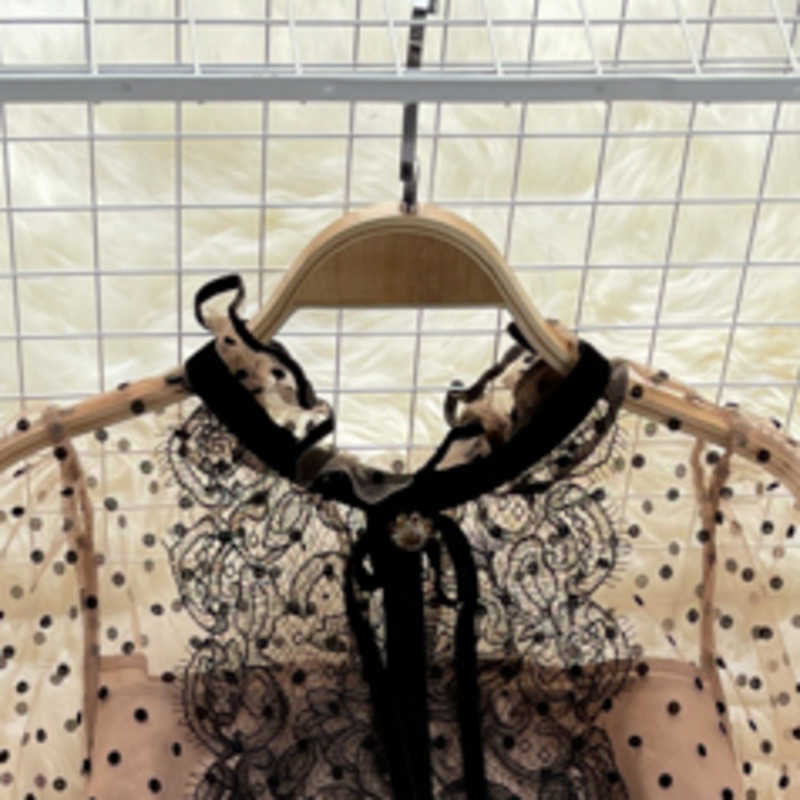 DEAT summer Arrivals Mesh Round Collar Puff Sleeve Stitching Waist Slim A-line Dress MZ726 210709