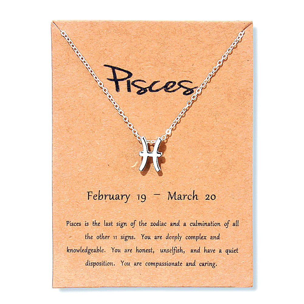 Constellation Necklace 18K Gold Silver Plated Zodiac Necklace Letter Symbol Pendent Chain for Men Women Nice Jewelry Brithday Friendship Gift with Pap