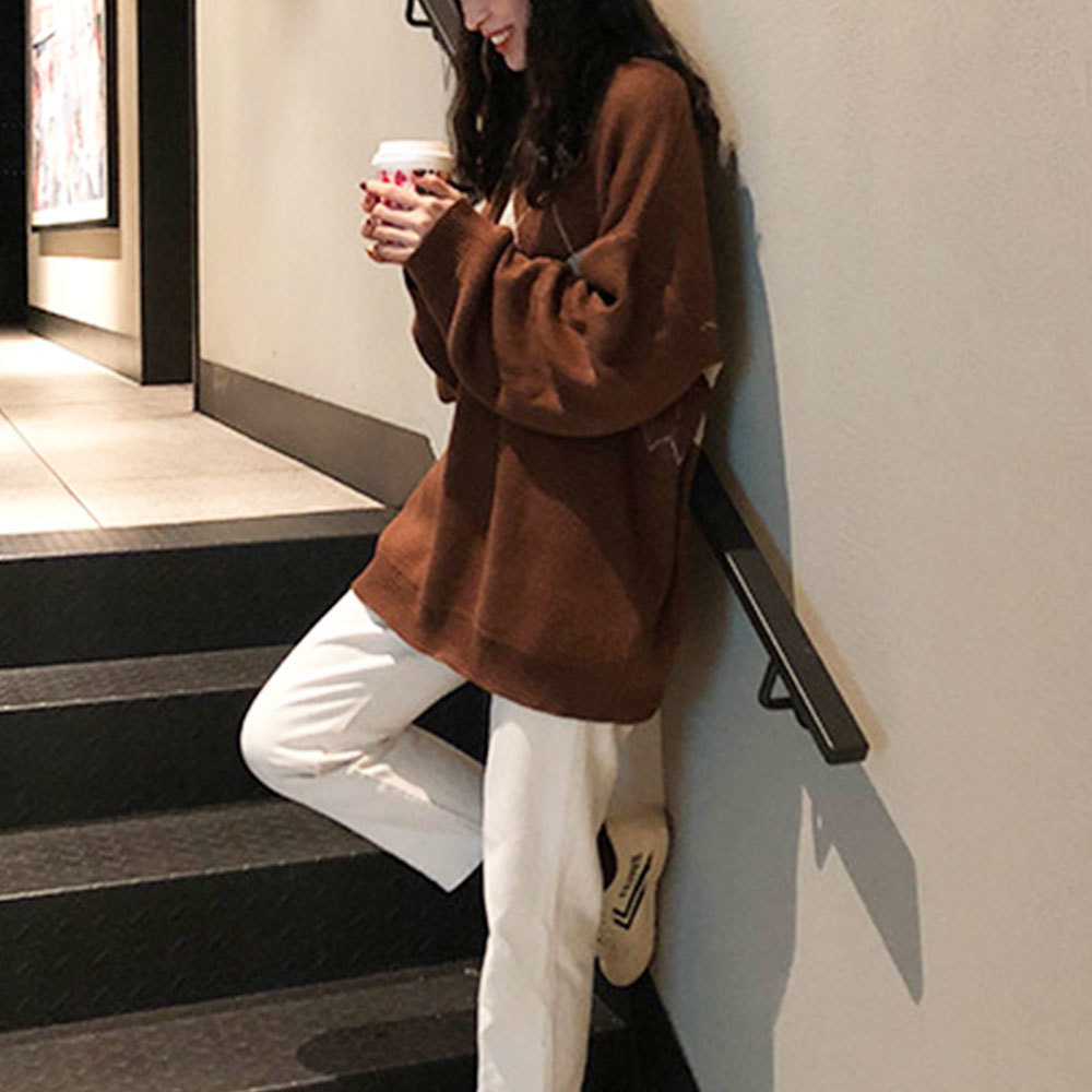 Geometric Pattern Hit Color Knitted Sweater Casual Long Sleeve O Neck Loose Pullover Korean Vintage Jumpers Women Winter Tops 210428