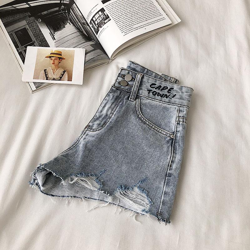 Womens Summer Casual Loose Denim Shorts Slim High Waist Jeans Fashion Embroidered Letter Wide Leg Women's