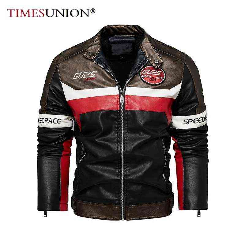 Autumn/Winter Men's Jacket Zip Trim Leather Jacket Men Padded Warmth Men's Coat Casual Stand Collar Men's Biker Jacket KH08 211111