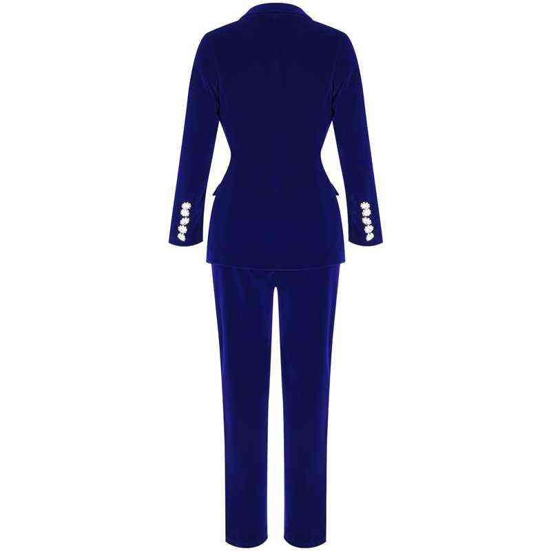 Ocstrade Summer Sets for Women Navy Blue V Neck Long Sleeve Sexy 2 Piece Outfits High Quality Two Suit 211106