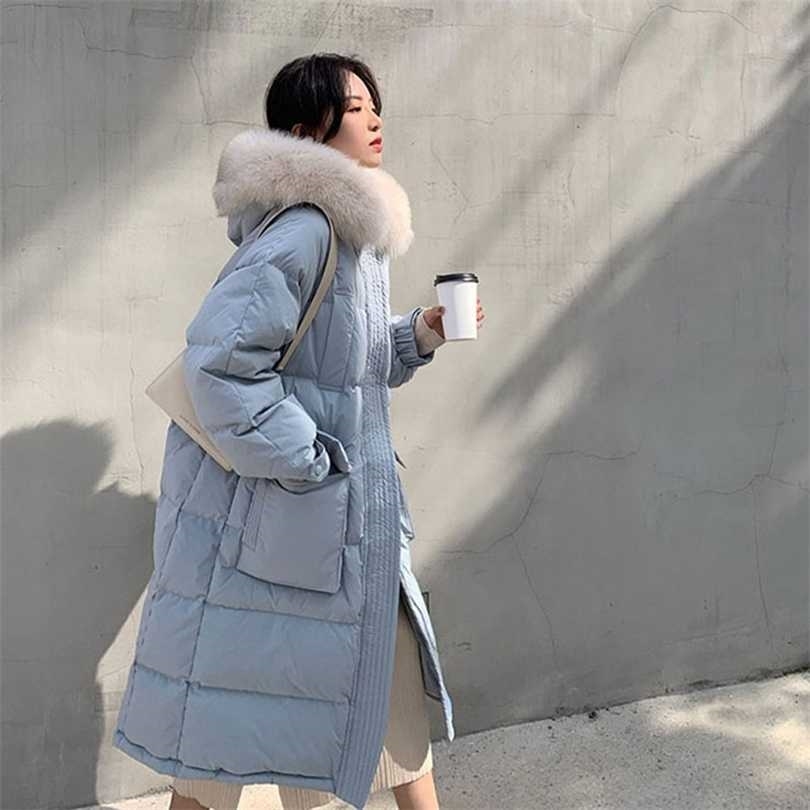 Long Down Padded Jacket Women's Winter Style Anti-season Fashion Thickening 211011