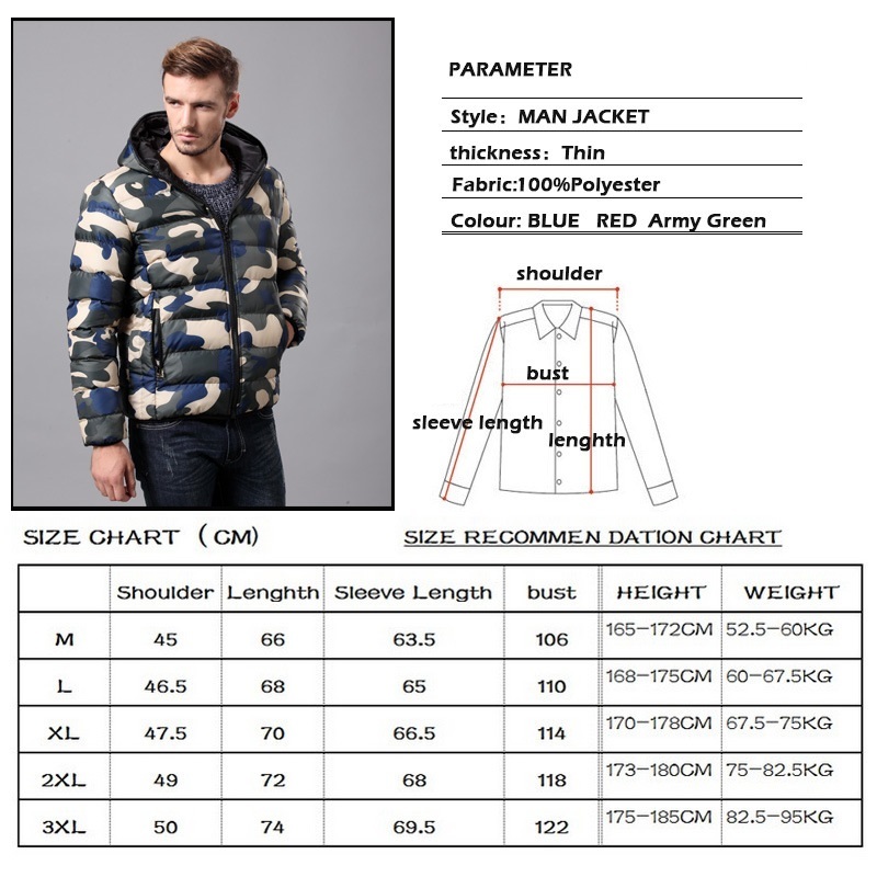 Men's Cotton Padded Down Jacket Camouflage Military Parka Camo Zipper Hoodie Autumn Coat Male Army Style Casual Red Blue Green 210518