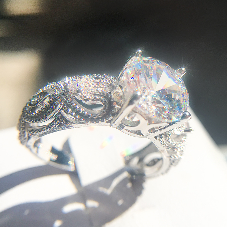 Valentine's Day Fashion Luxury Female Crystal White Zircon Sterling Silver Ring Wedding Bridal Sets Promise S925 Engagement Rings for Women