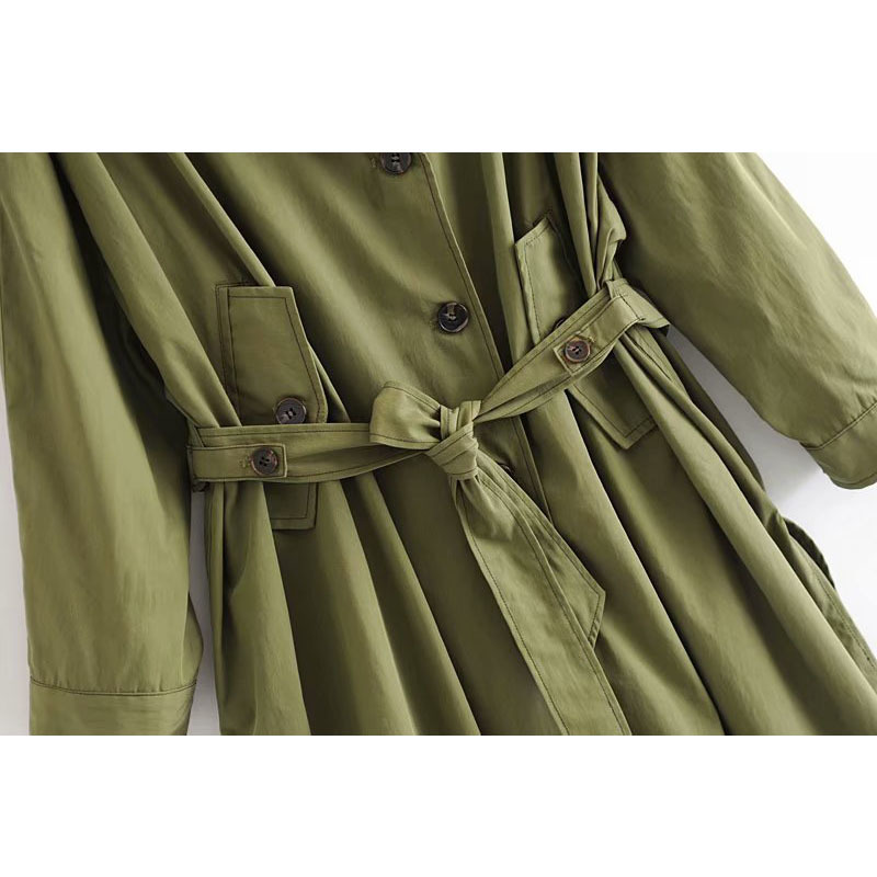 Autumn Women's Versatile Loose Waist Tie Long Coat Back Letter Printed Temperament Female Jacket ArmyGreen Tops 210507