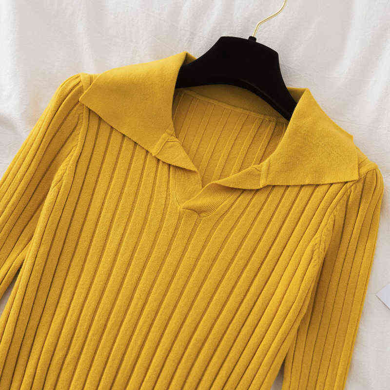 Korean Style Turn-Down Collar Women Sweater Female Long Sleeve Casual Pullovers Knitted Sweaters Clothes Sweter Mujer Fall 211123wtt