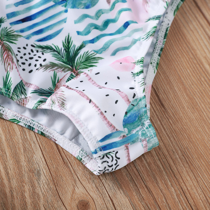 Summer Baby Girls Clothes Swim Fashion Girl Two-Pieces Halter With Coconut Flower Print Pantsuit Bathing Suit Kids Clothing