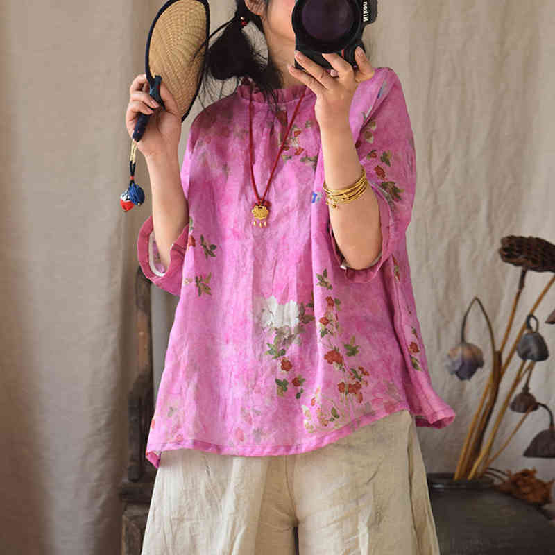 Johnature Vintage Ramie Print Ruffles Women Shirts Loose Linen O-neck Summer Tops Half Sleeve Casual 3 Colors Shirts 210521, Blue
Johnature Vintage Ramie Print Ruffles Women Shirts Loose Linen O-neck Summer Tops Half Sleeve Casual 3 Colors Shirts 210521, Blue