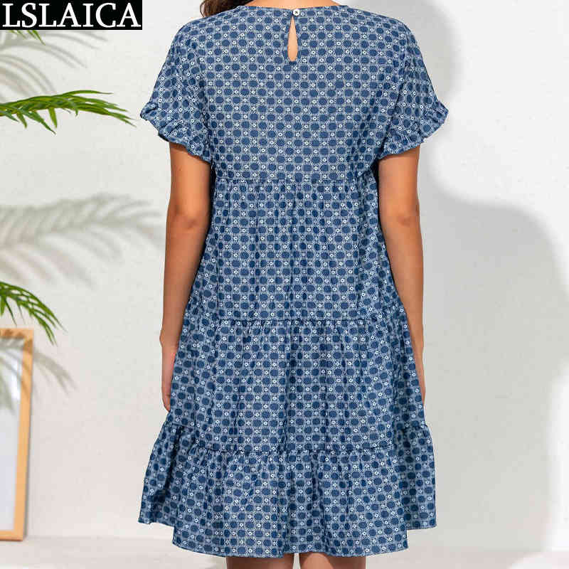 Mini Dress Polka Dot Print Ruffles Short Sleeve A Line Loose Party es Women Evening Fashion Casual OL Elegant 210515