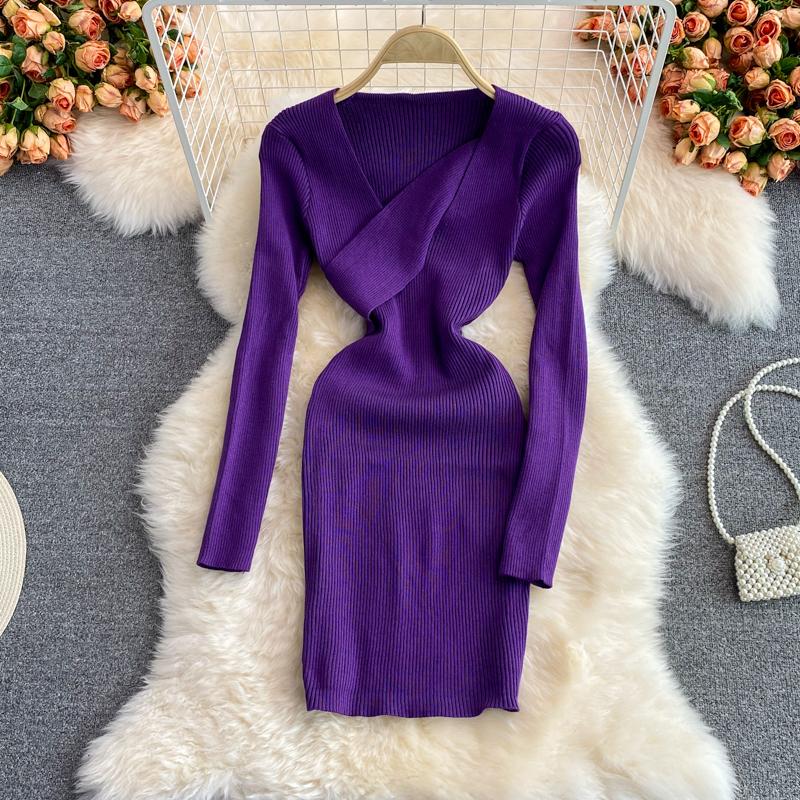 Casual Dresses Autumn Sweater Black Dress 2021 Sexy V-neck Cross Knitted Bottoming Long-sleeved Slim Tight-fitting Hip Women Clothing, Purple
Casual Dresses Autumn Sweater Black Dress 2021 Sexy V-neck Cross Knitted Bottoming Long-sleeved Slim Tight-fitting Hip Women Clothing, Purple