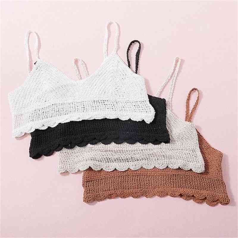 Bohemian Hollow Out Flower Crocheted Camis Holiday Summer Short Tank Tops Women Retro Sexy Slim Crop Top Tees Beach 210429