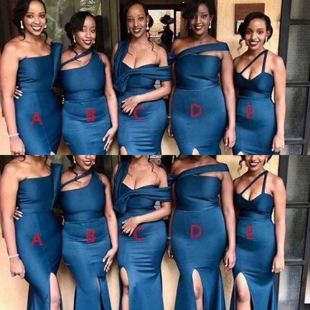 Blue Mermaid Bridesmaid Dresses Mixed Styles South Afrian Maid Of Honor Gowns Side Split Plus Size Custom Made Wedding Guest Wear