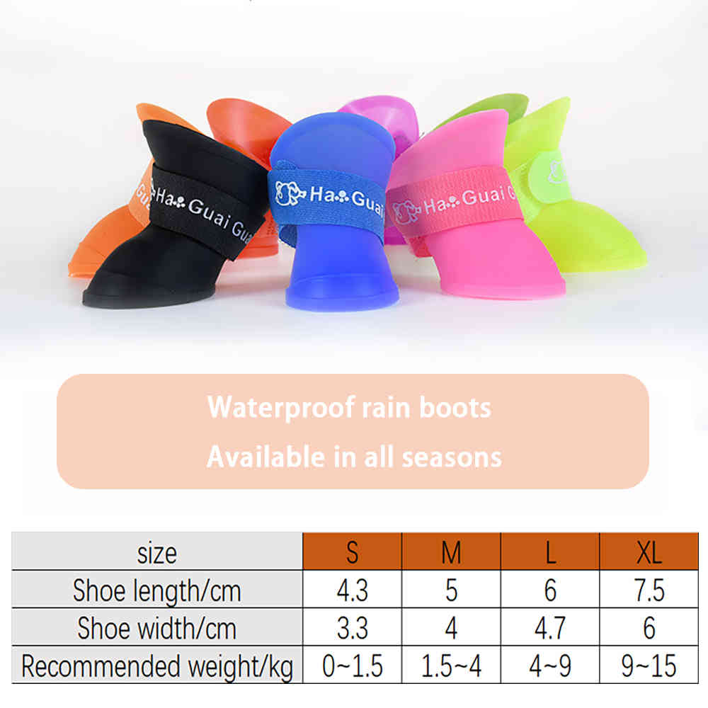 4pcs S/M/L/XL Anti Slip Waterproof Shoes For Dogs Cats Candy Colors Rubber Boots Fashion Dog Accessories Pet Rain Shoes