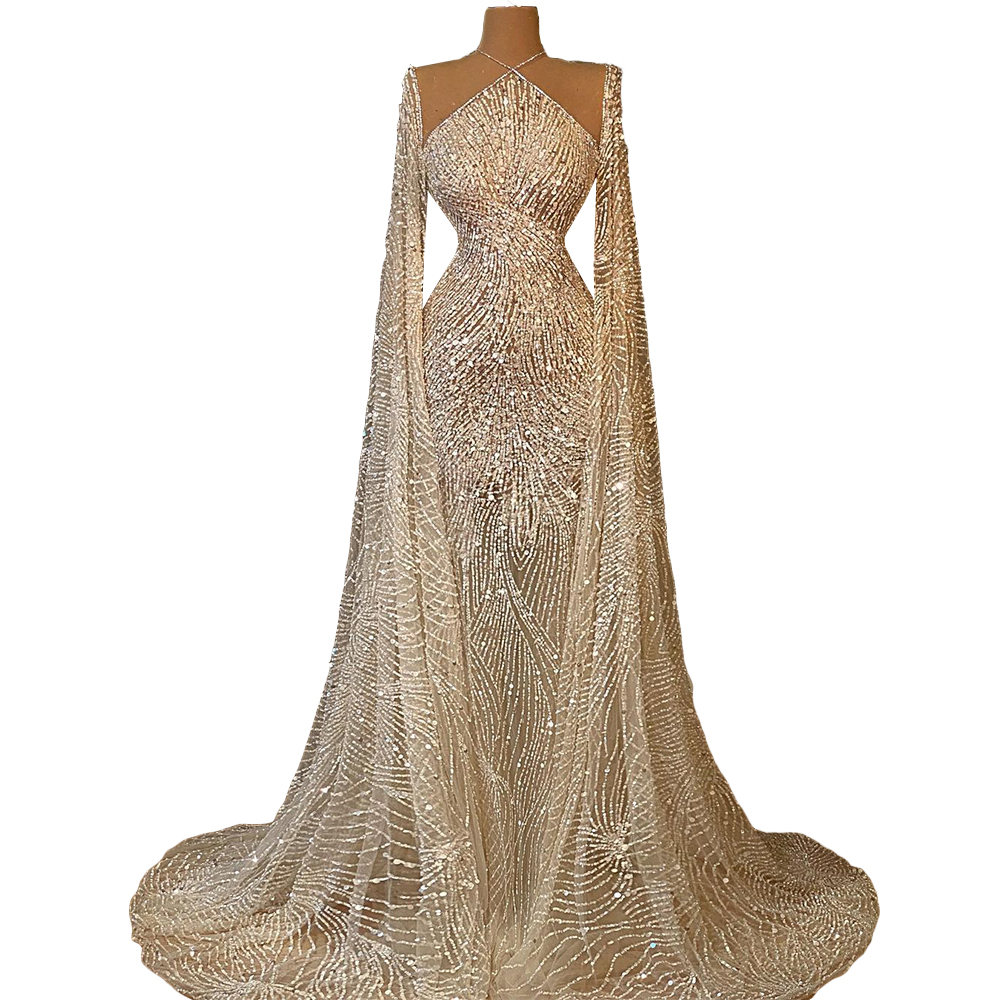 Sparkly Sequined Mermaid Wedding Dress with Wrap Illusion Bling Dubai Princess Bridal Gowns Robe De Soiree Turkish Couture Abendkleider Bride Dresses