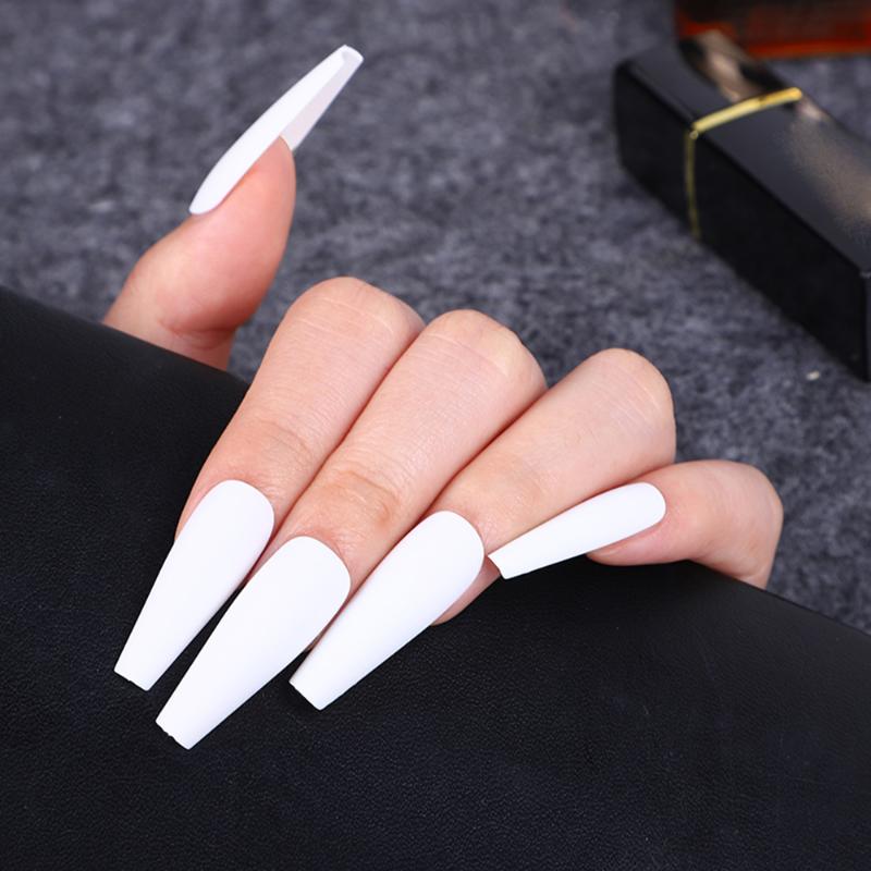 False Nails Upgraded Version 24Pcs Matte Long Ballerina Tips Colorful Coffin Full Cover Fake With Glue Nail Art Decor