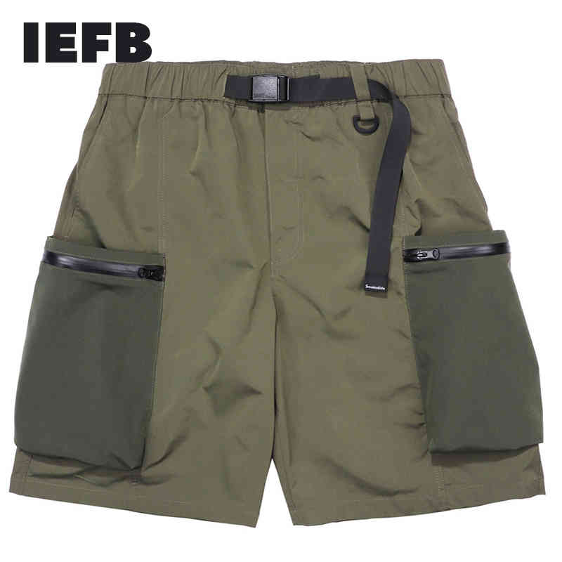 IEFB Multi Pocket Workwear Shorts Men's High Street Fashion Contrast Color Stitching Summer Trend Knee Length Pants 9Y7497 210524