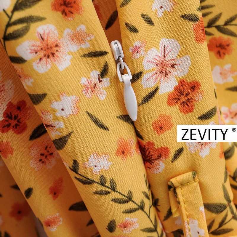 Zevity women vintage floral print casual sashes shirt dress chic office lady long sleeve zipper vestido party dresses DS4166 210603