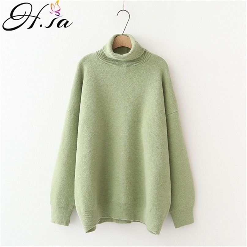 H.SA Women's Turtleneck Sweaters Thick Warm Pullover Cashmere Jumper Soft Oversized Knitwear Sweater Korean Women Jumpers 210908