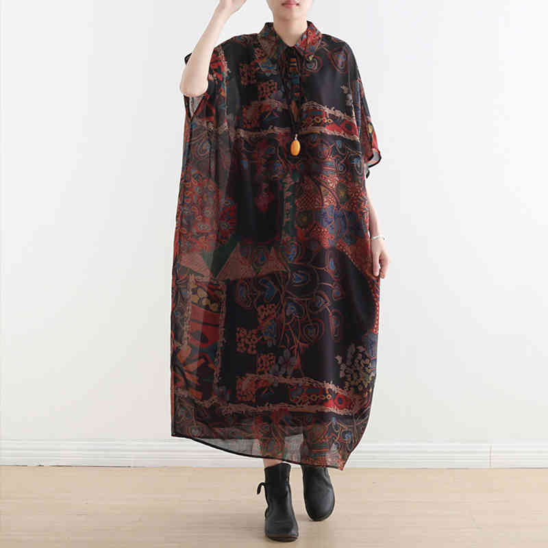 Johnature Vintage Loose Clothes Short Batwing Sleeve Summer Dress Print Button Mid-calf Turn-down Collar Chiffon Women Dress 210521, Black
Johnature Vintage Loose Clothes Short Batwing Sleeve Summer Dress Print Button Mid-calf Turn-down Collar Chiffon Women Dress 210521, Black