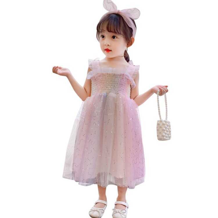 Toddler Fairy Tale Princess Birthday Dress with Butterfly for Girls Rainbow Summer Sequin Clothing 210529