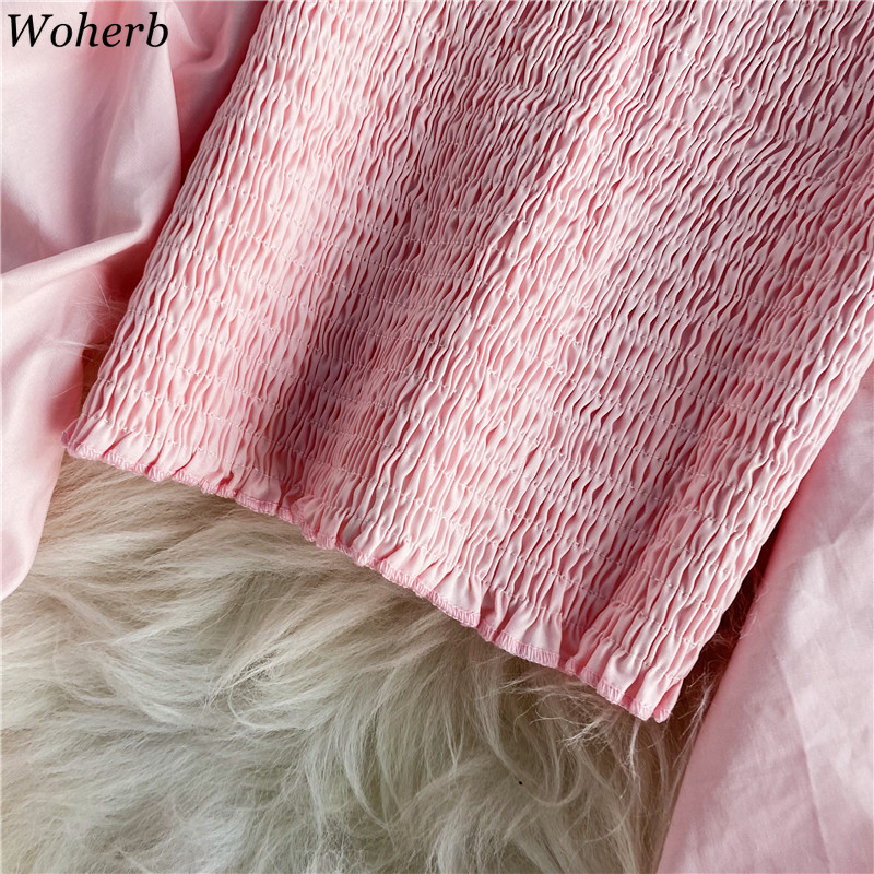 Elegant Lantern Long-sleeved Shirt Female Summer Retro Solid Off Shoulder Short Top for Womens Vintage 210519