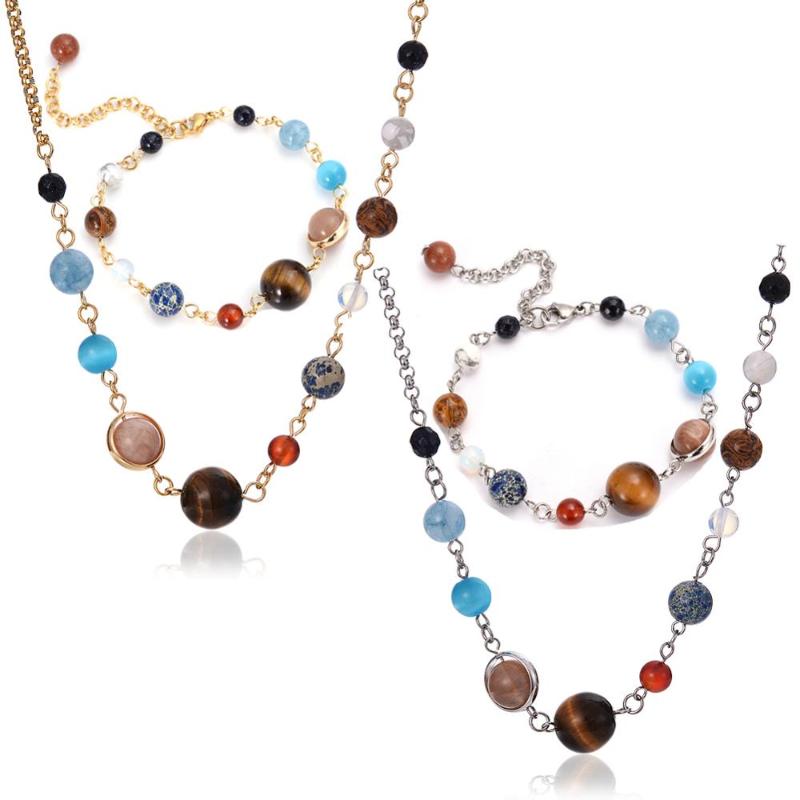 Earrings & Necklace Design 9 Planets In Solar System Beaded Stones Link Chain Necklaces Bracelets Jewelry Set, Silver
Earrings & Necklace Design 9 Planets In Solar System Beaded Stones Link Chain Necklaces Bracelets Jewelry Set, Silver
