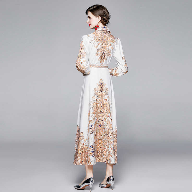 Court Style Autumn Vintage Women Long Sleeve Turn-down Collar Party Dress Elegant Slim Female Print Shirt Dresses Vestidos 210525