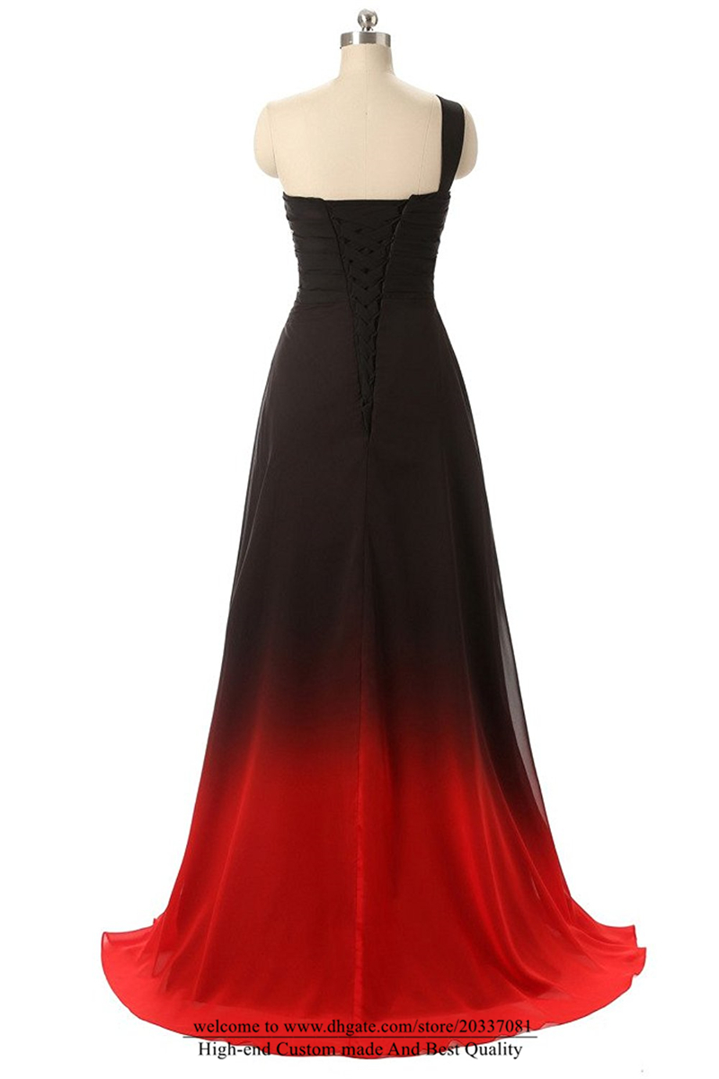 Sexy One Shoulder Ombre Long Evening Prom Dresses Chiffon A Line Plus Size Floor-Length Formal Party Gown BM05