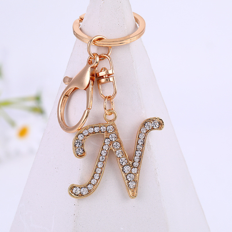 Women Keychain 26 Alphabet Letter Rhinestone Gold Color Keyring Charm Key Chain Accessoreis Female Car Bag Holder
