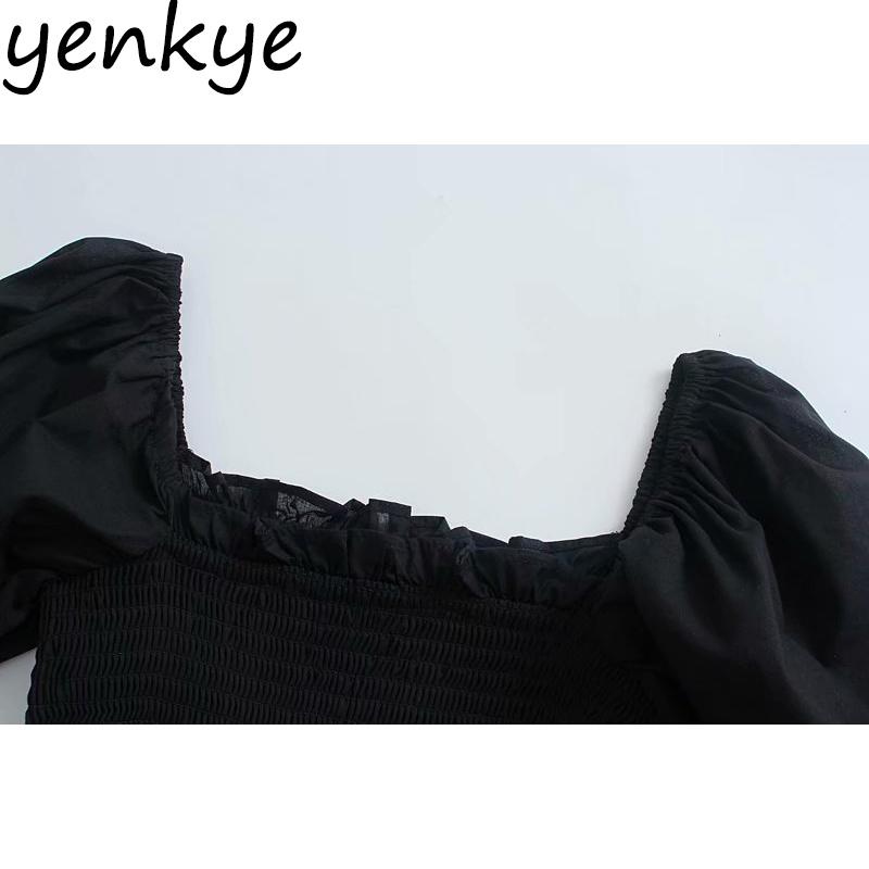 Summer Women Vintage Black Flowy Long Dress Sexy Square Neck Puff Sleeve Holiday Party Dresses Female Chic Vestido 210430