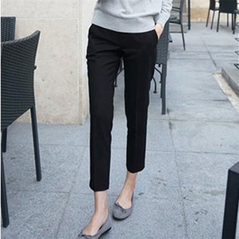 Spring Women Skinny Ankle-length Pants Korea Fashion Office Lady Black Cargo Casual High Waist Straight Trousers D64 210512