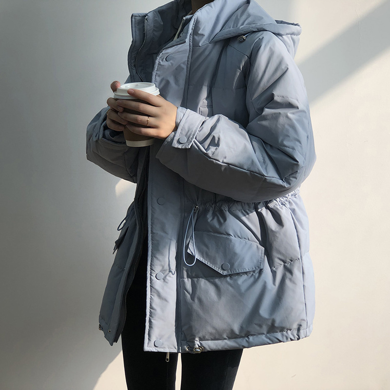 COZOK Hooded Down Jacket for Women Winter Korean Stand Collar Loose Thickened Bread Jacket H8990 210521